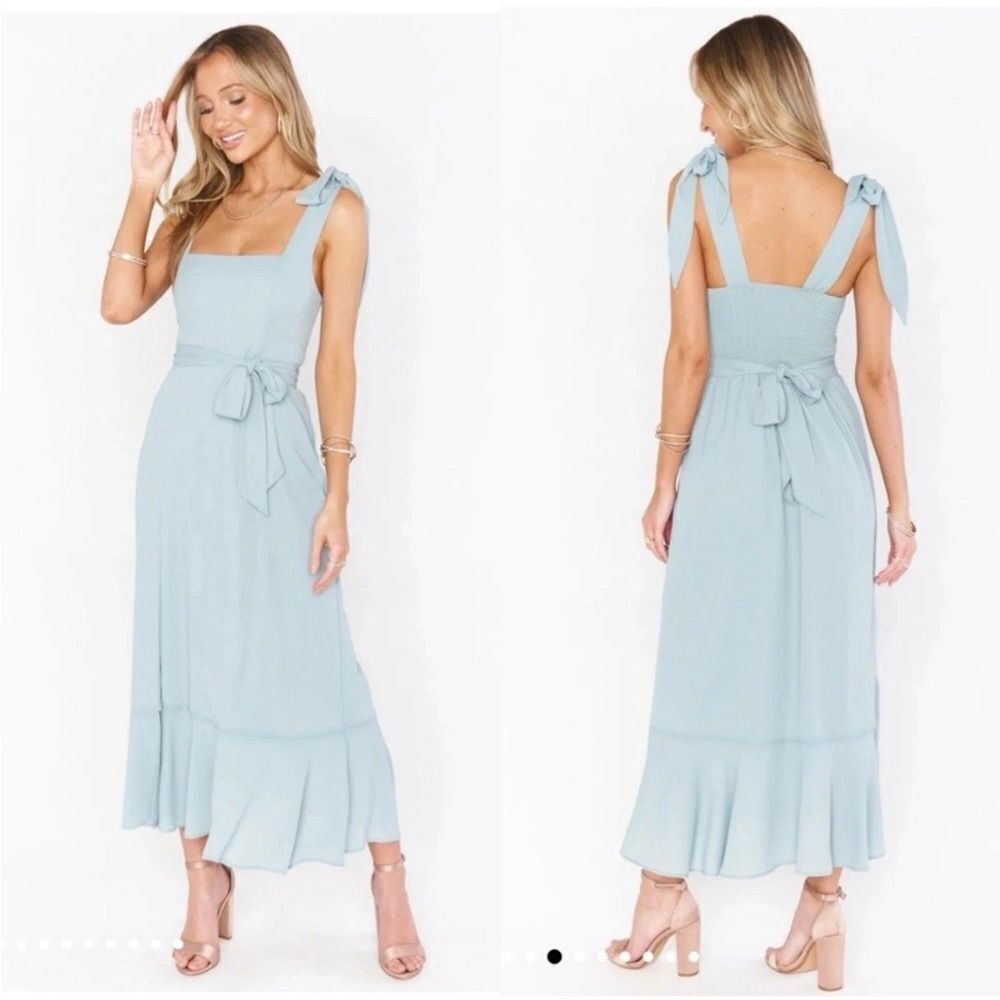 Show me your mumu claire midi dress in silver sage crisp NWT